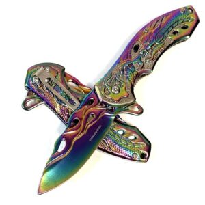 GOLDENSUN 8" rainbow all stainless steel folding pocket knife GLX07RB