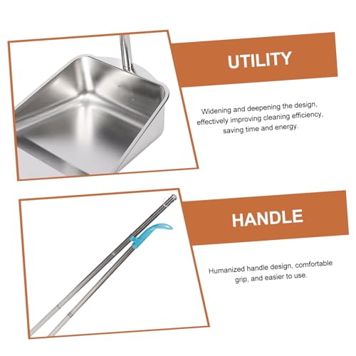 TOKIDNY 1 Set Stainless Steel Trash Shovel Trash Cleaning Wide Angle Broom Kitchen Dustpan Garbage Shovel Litter Shovel Stand up Modern Broom and Dustpan Sweeping Brush Floor Broom Silver