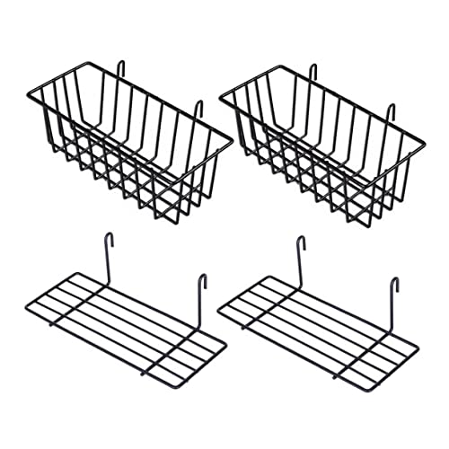 Unomor 2 Sets Shelf Black Storage Baskets Garage Storage Organizer Pegboard Shelves Hanging Wall Basket Wire Wall Shelves Desk Pegboard Storage Baskets for Shelves Wire Tray Wrought Iron