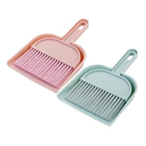 mucklily 2pcs kids mini broom and dustpan set handheld cleaning tool for desktops and pet areas small whisk broom and dustpan pink and blue