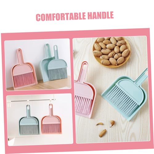 MUCKLILY 2pcs Kids Mini Broom and Dustpan Set Handheld Cleaning Tool for Desktops and Pet Areas Small Whisk Broom and Dustpan Pink and Blue