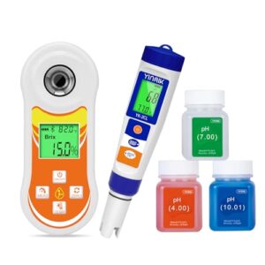 yinmik brix refractometer & pool ph chlorine salt orp meter with ph calibration solution