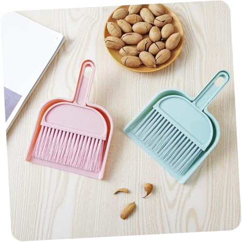 MUCKLILY 2pcs Kids Mini Broom and Dustpan Set Handheld Cleaning Tool for Desktops and Pet Areas Small Whisk Broom and Dustpan Pink and Blue