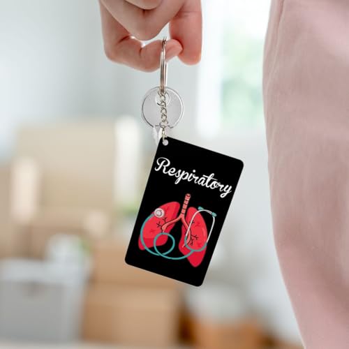 NFDWL Respiratory Therapist Stethoscope Glossy Rectangular Acrylic Keychain Sleek Modern Key Accessory Men Women 2x3in