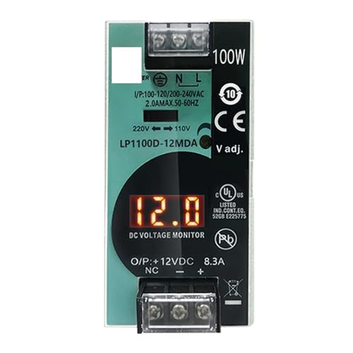 100W 220V to 12V/24V DC Stabilized Power Supply, Digital Display Industrial Rail Type Switch Power Supply(LP1100D-12MDA)