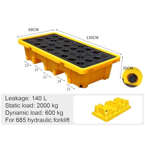 Rygcrud Drum Spill Platform, Industrial Oil Drum Spill Containment Pallet with Drain, Modular Sump Containment Tray Polyethylene Pallet for Garage Basement(140 L/130X68X30 CM)