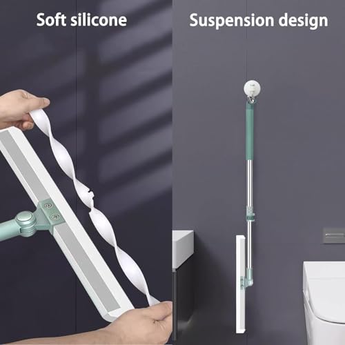 Retractable Silicone Floor Scraper, Home Bathroom Toilet Sweeping Wiper Artifact, Household Sweep, No Sticky Hair Broom (52CM)