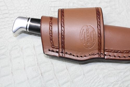 CARL THOMAS LEATHERS Crossdraw knife sheath. quality leather quality stitching. fix blade Nylon stitching. may defeat a 103. Knife holder.