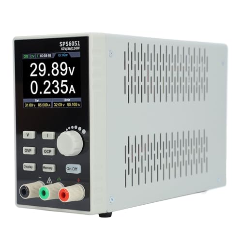 DC Power Supply 60V, Programmable Low Noise Fanless 5A 1CH 2.8in LCD USB with Overvoltage and Overcurrent Curve Monitoring for Bench (US Plug)