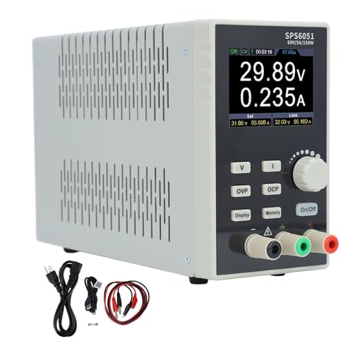 DC Power Supply 60V, Programmable Low Noise Fanless 5A 1CH 2.8in LCD USB with Overvoltage and Overcurrent Curve Monitoring for Bench (US Plug)