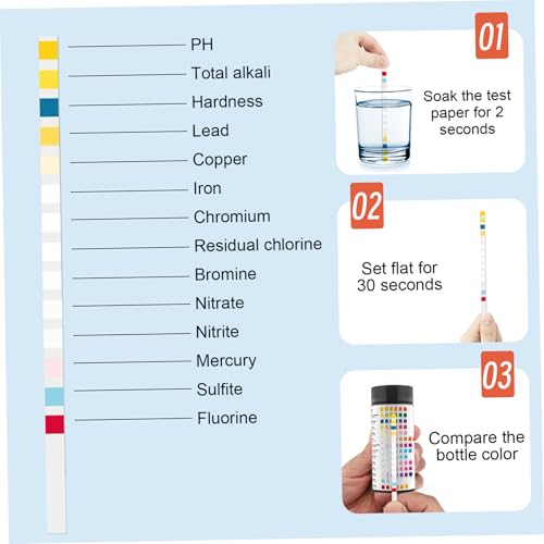 QmjdDymx 100Pcs Drinking Water Test Kit, 14 in 1 Water Test Kit, Universal Water Tester for Drinking Water, Quick & Easy Home Water Testing Kit for Hardness, Lead, Water Tester Test Strips