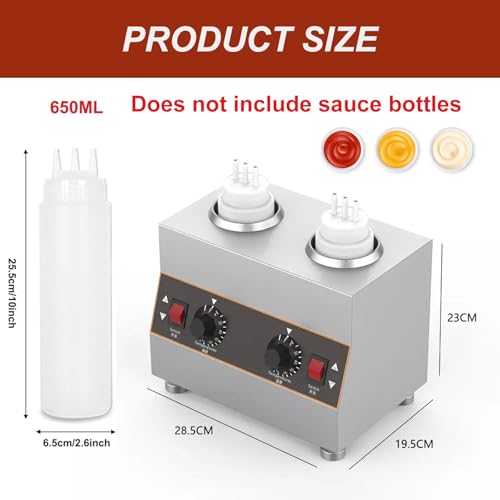 Commercial Stainless Steel Sauce Warmer, Independent Control Panel,30-85°C Temperature Adjustable, for Caramel/Curry/Butter Sauces,2Grid-110V