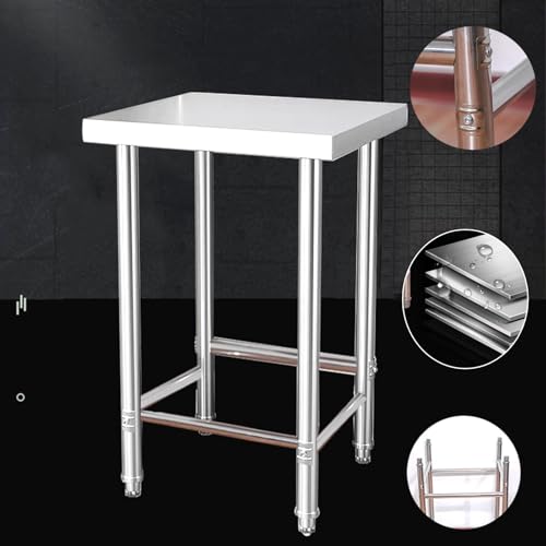 Single Tier Stainless Steel Work Table Commercial Multifunctional Preparation Table Kitchen Utility Open Storage Rack Metal Table Sturdy and Stable with Stainless Steel Adjustable Feet