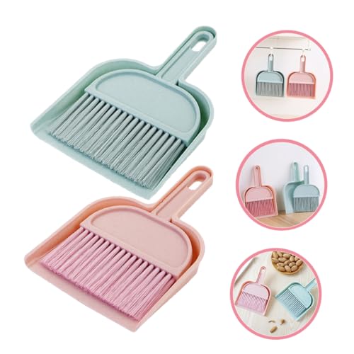 MUCKLILY 2pcs Kids Mini Broom and Dustpan Set Handheld Cleaning Tool for Desktops and Pet Areas Small Whisk Broom and Dustpan Pink and Blue