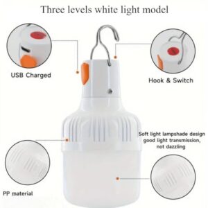 USB Rechargeable Emergency Light, 5 Adjustable Modes, High Brightness, Long Lasting, Multifunctional Lighting for Home, Outdoor, Camping, Hiking, Suitable for Various Environments.