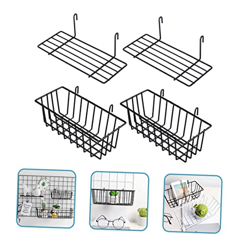 Unomor 2 Sets Shelf Black Storage Baskets Garage Storage Organizer Pegboard Shelves Hanging Wall Basket Wire Wall Shelves Desk Pegboard Storage Baskets for Shelves Wire Tray Wrought Iron