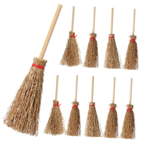 OHPHCALL 10pcs Halloween Broom Toys Mini Halloween Broomstick Mini Brooms for Crafts Rope Cauldrons Halloween Witch Broom Halloween Ghost Decoration Small Broom Hanging Ornament Toys for