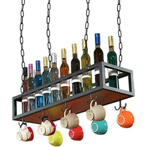 buyfkg industrial ceiling wine rack, iron solid wood ceiling wine holder, with 1m long iron chain industrial retro shelves, restaurants/bar/kitchen storage shelf (size : 80cm)