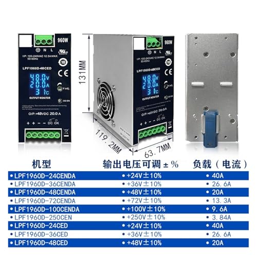 960W 48V 36V 24V Digital Display Rail Industrial Switch Power Supply Monitoring DC Power Supply(LPF1960D-24CED)