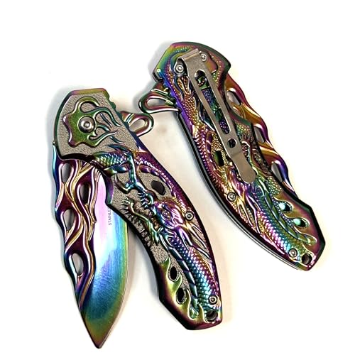 GOLDENSUN 8" rainbow all stainless steel folding pocket knife GLX07RB