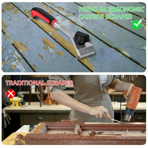 Paint Carbide Scraper, TPR Handle Ergonomic Tool for Wood Glue Resin, Circular Grip Paint Scraping, Disassemblable Blades for Multiple Tasks, Alloy