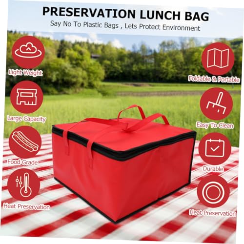 KICHOUSE 2 Pcs Insulation Bags Fresh Preservation Bag Livreur Insulated Pizza Bag Seafood Preservation Bag Thermal Food Cooler Bag Cold Bag Tote Bags Hot Food Non-woven Fabric Red