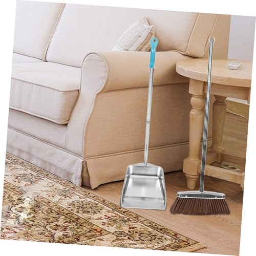 TOKIDNY 1 Set Stainless Steel Trash Shovel Trash Cleaning Wide Angle Broom Kitchen Dustpan Garbage Shovel Litter Shovel Stand up Modern Broom and Dustpan Sweeping Brush Floor Broom Silver