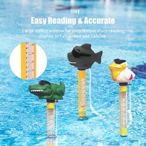 Floating Pool Thermometer, Cartoon Animal Water Temperature Thermometer with Cord for Pools Hot Tub Aquarium Spa Bath