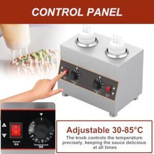 Commercial Stainless Steel Sauce Warmer, Independent Control Panel,30-85°C Temperature Adjustable, for Caramel/Curry/Butter Sauces,2Grid-110V