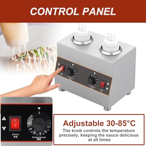 Commercial Stainless Steel Sauce Warmer, Independent Control Panel,30-85°C Temperature Adjustable, for Caramel/Curry/Butter Sauces,2Grid-110V