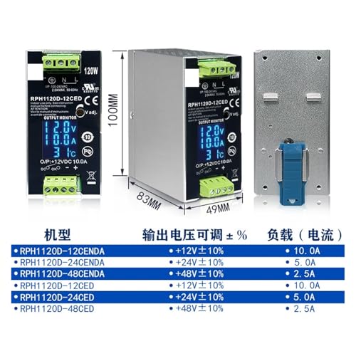 Digital Display 120W Rail Industrial Switch Power Supply 12V 24V 48VDC DC Stabilized Power Supply(RPH1120D-12CED)