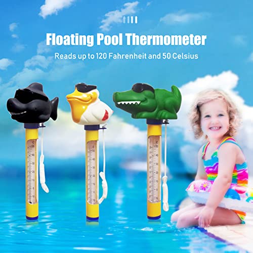 Floating Pool Thermometer, Cartoon Animal Water Temperature Thermometer with Cord for Pools Hot Tub Aquarium Spa Bath