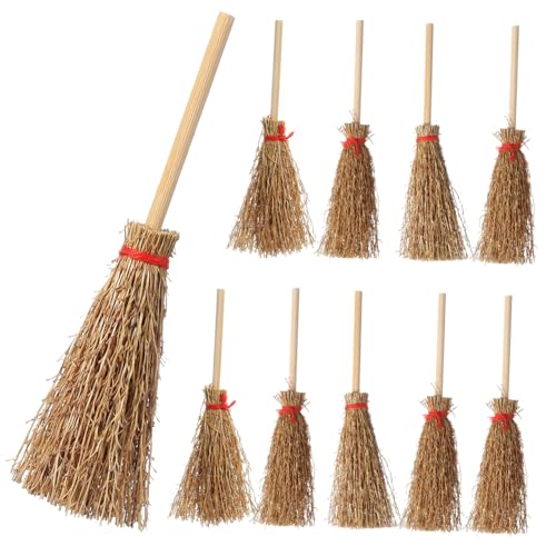 HOMOCONO 10pcs Halloween Broom Toys Baubles Natural Grass Broom Witch Broom Alien Mini Brooms for Crafts Witches Broom Halloween Ghost Decoration Halloween Hanging Embellishment Broom