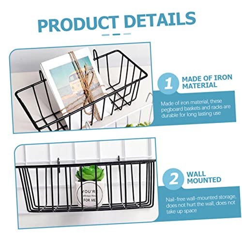 Unomor 2 Sets Shelf Black Storage Baskets Garage Storage Organizer Pegboard Shelves Hanging Wall Basket Wire Wall Shelves Desk Pegboard Storage Baskets for Shelves Wire Tray Wrought Iron