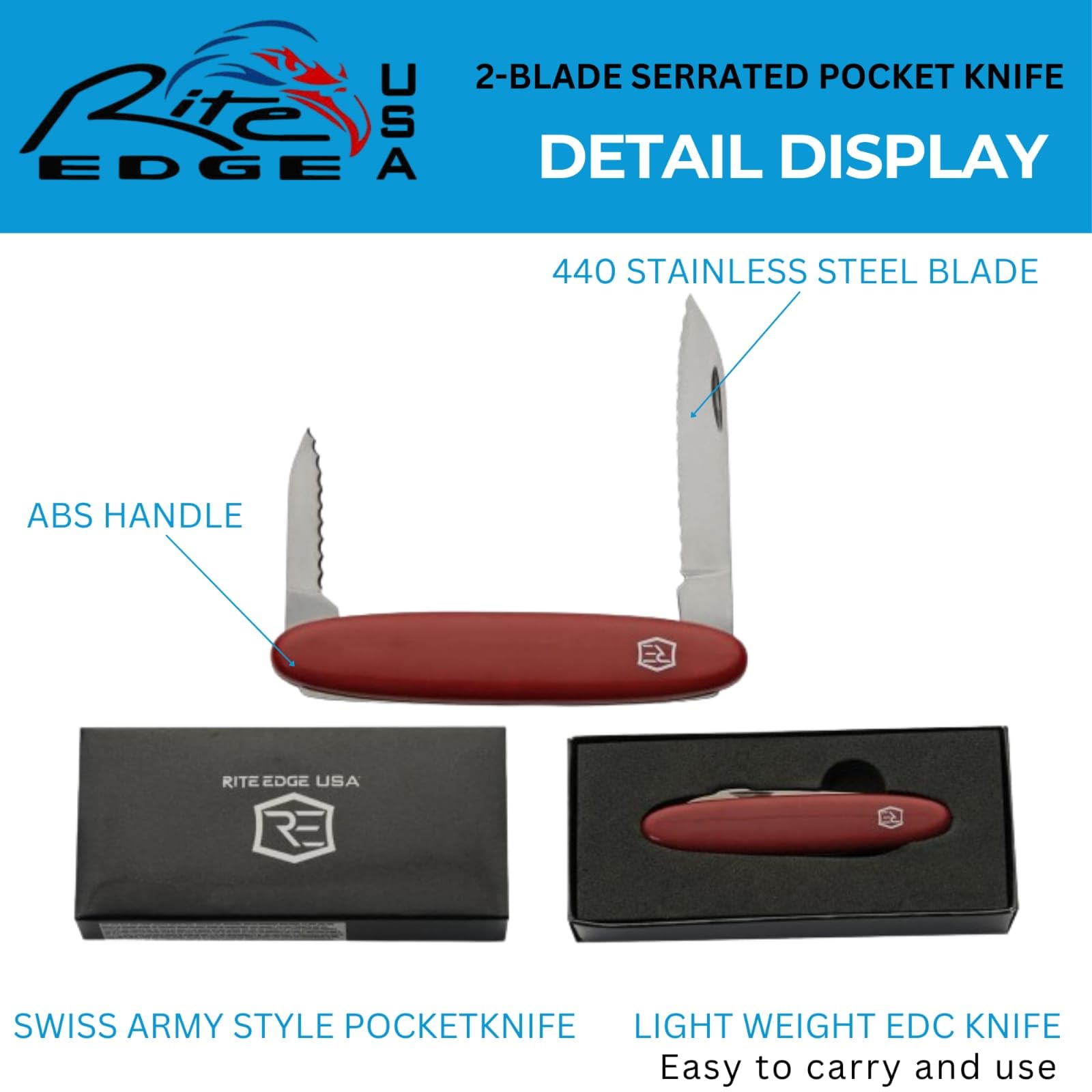 Rite Edge Outdoor Pocket Knife Set – Premium 4.25" Folding Knife & 3.25" 2-Blade Trapper EDC Knife