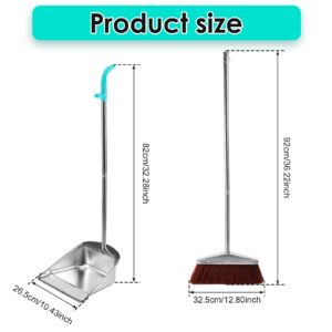 Broom and Dustpan Set Stainless Steel with Long Handle,Heavy Duty Dustpan Broom Set Upright Standing Dust Pan Kitchen Brooms, for Sweeping Kitchen Room Office Lobby Floor