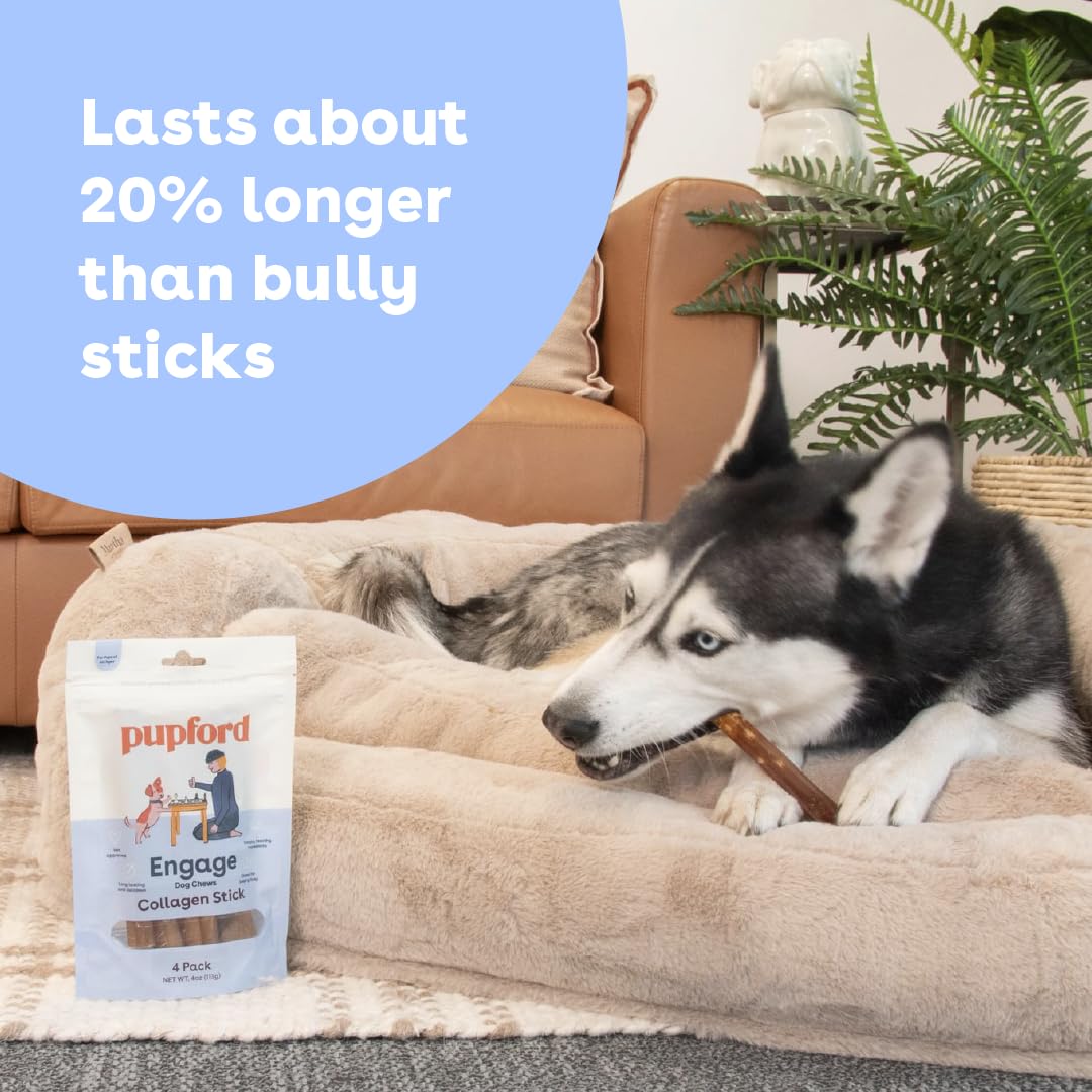 Pupford Collagen Stick Chews for Dogs & Puppies, All Natural, Healthy, Bully Stick and Bone Alternative Treat (6", 4 Pack)