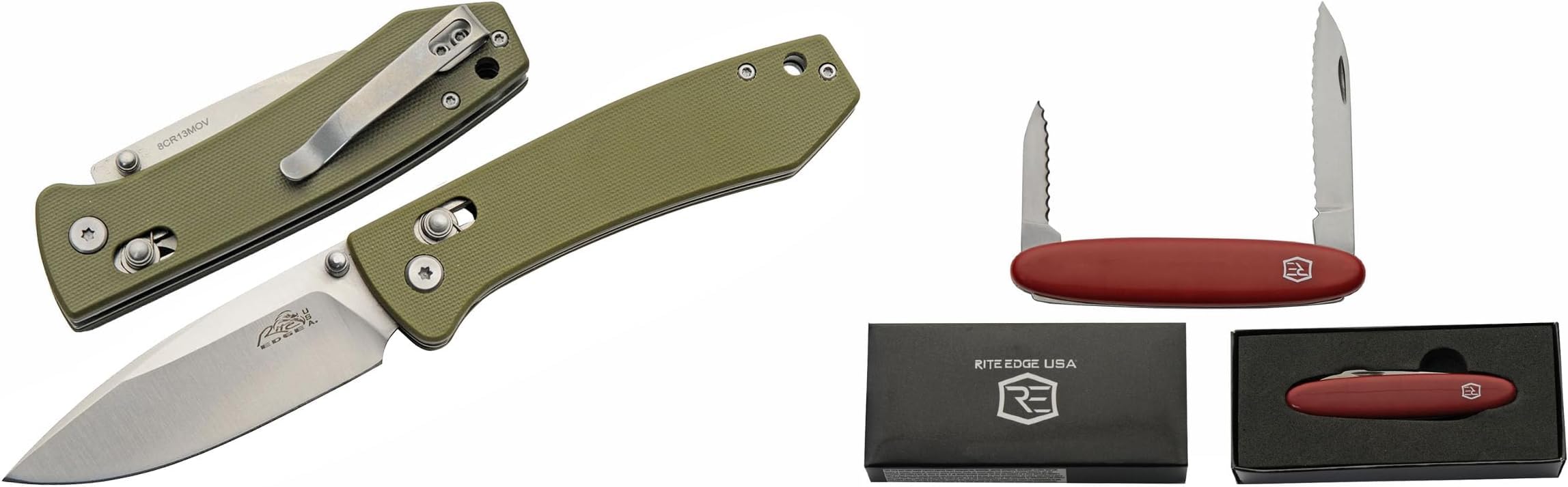 Rite Edge Outdoor Pocket Knife Set – Premium 4.25" Folding Knife & 3.25" 2-Blade Trapper EDC Knife