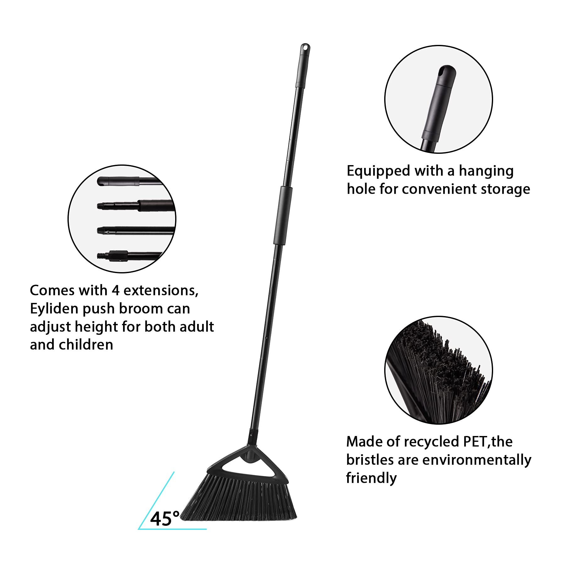 Eyliden Commercial Broom and Dustpan Set, with Long Handle, Comb Teeth Dust Pan Sweep Set for Outdoor Garages Courtyard Sidewalks Decks Indoor Home Kitchen Room Office