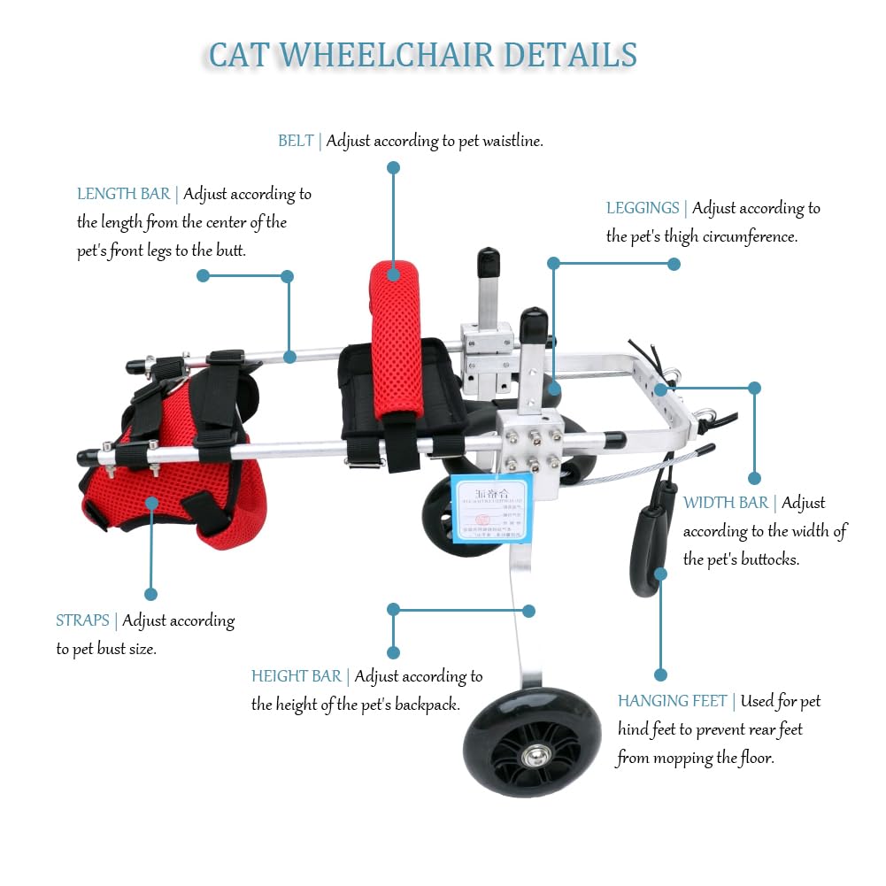 Cat Wheelchair, Newly Upgraded Pet Wheelchair, Removable Harness Design, Lightweight Cat Wheelchair for Back Legs of Doggie, Cats, Rabbits (M)