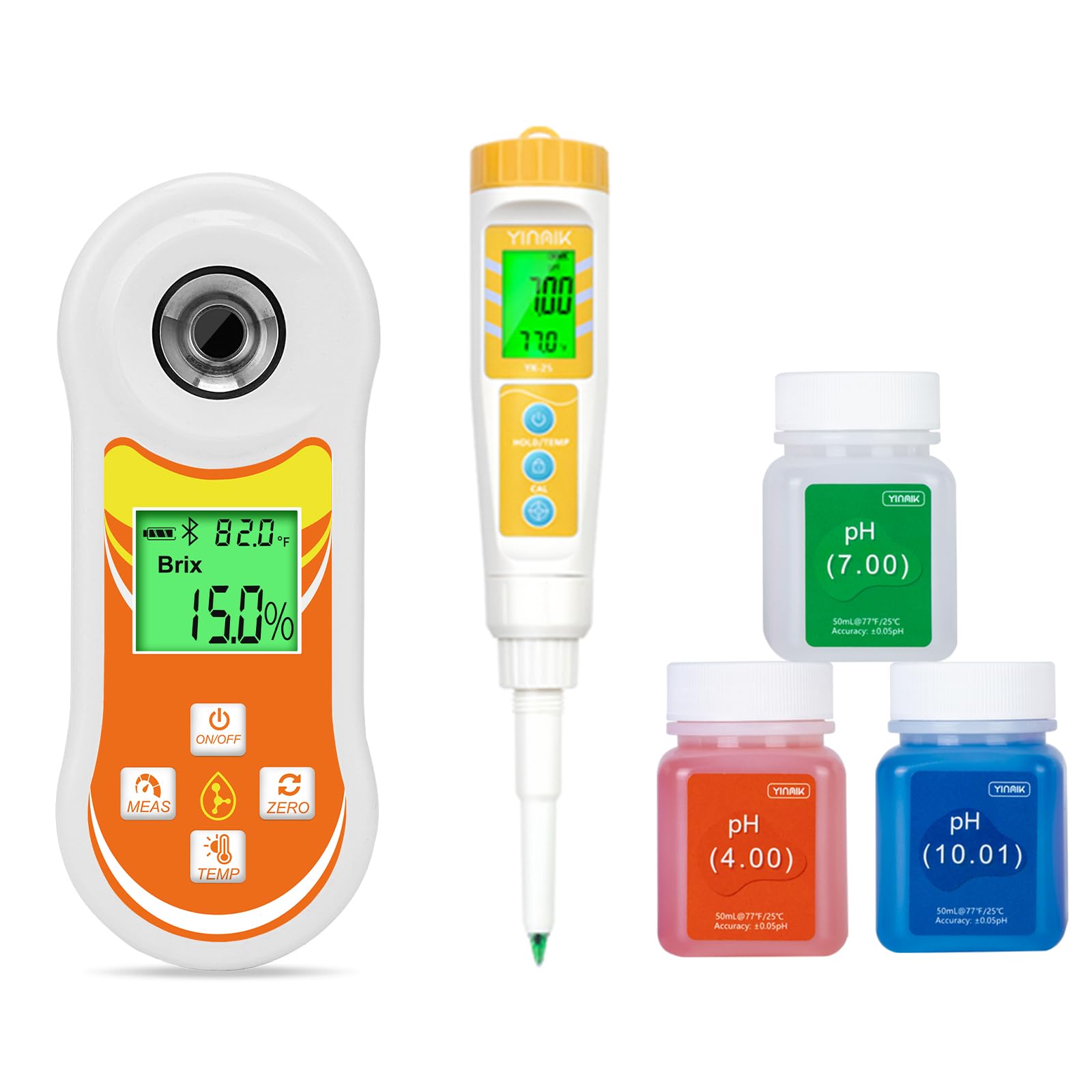 YINMIK Brix Refractometer & Food pH Meter with pH Calibration Solution