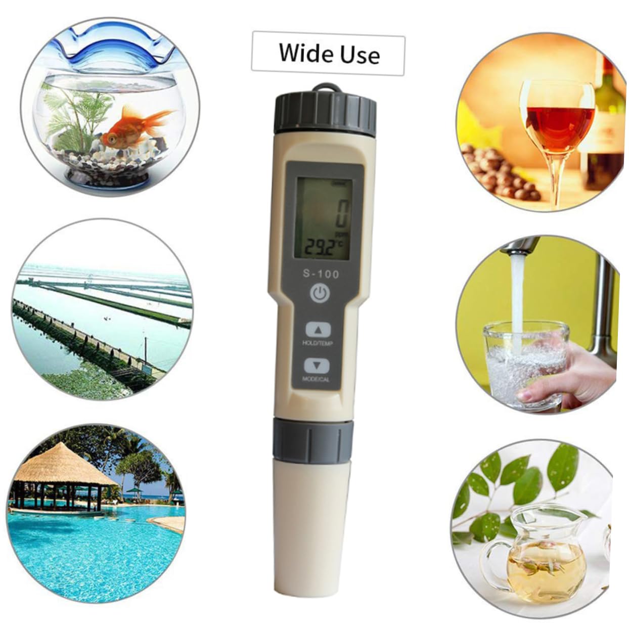 HOMOCONO Automatic Hydrometer Water Quality Tester Salt Water Gravimeter Salt Meter Hydrometers Water Salimeter Temperature Tester Pen Light Grey