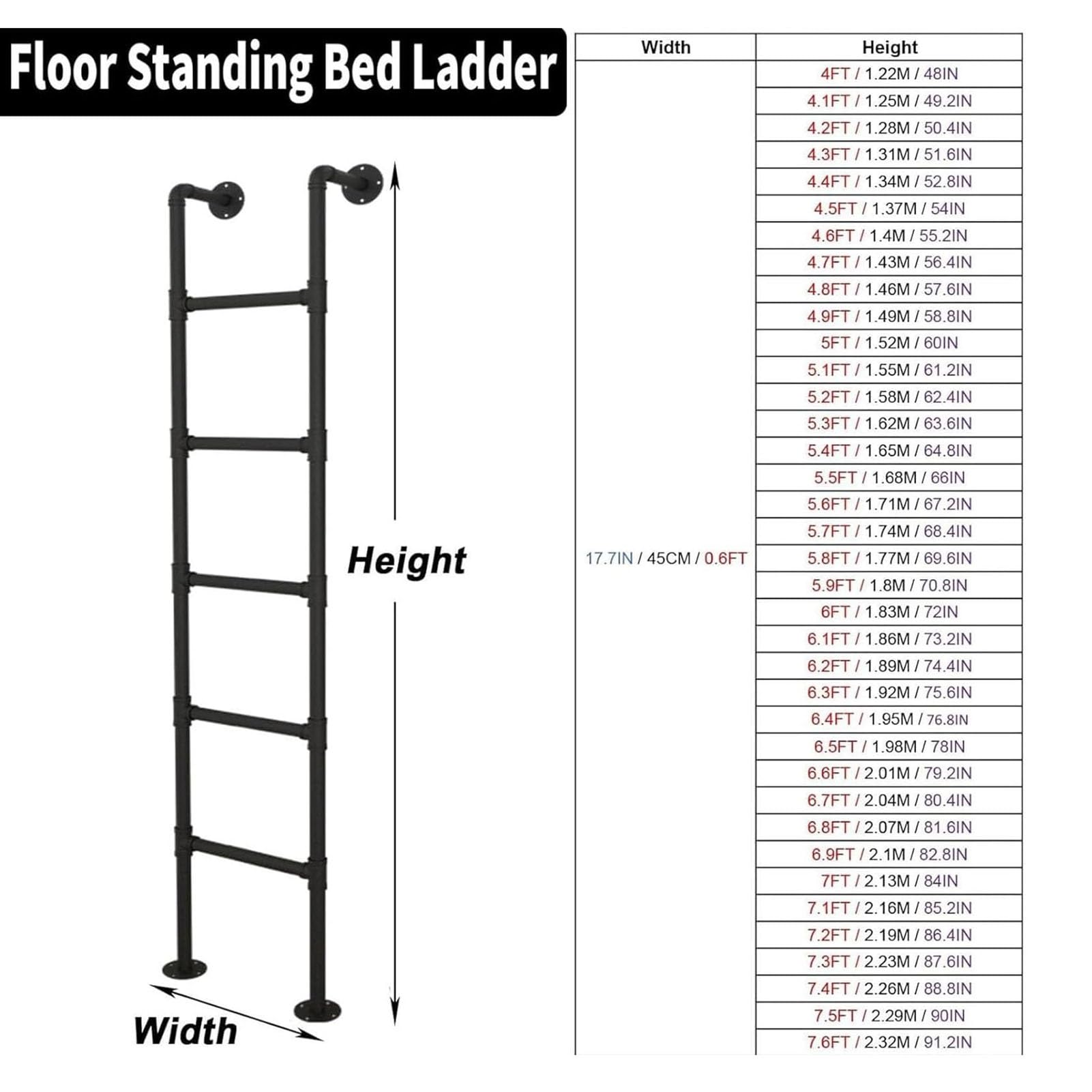 Metal Loft Bed Ladder Wall Mounted - 3.3ft-8ft Fire Escape Ladder for Emergency Home Safety - Space-Saving Climb Ladders - Attic Stairs Basement Egress Ladders