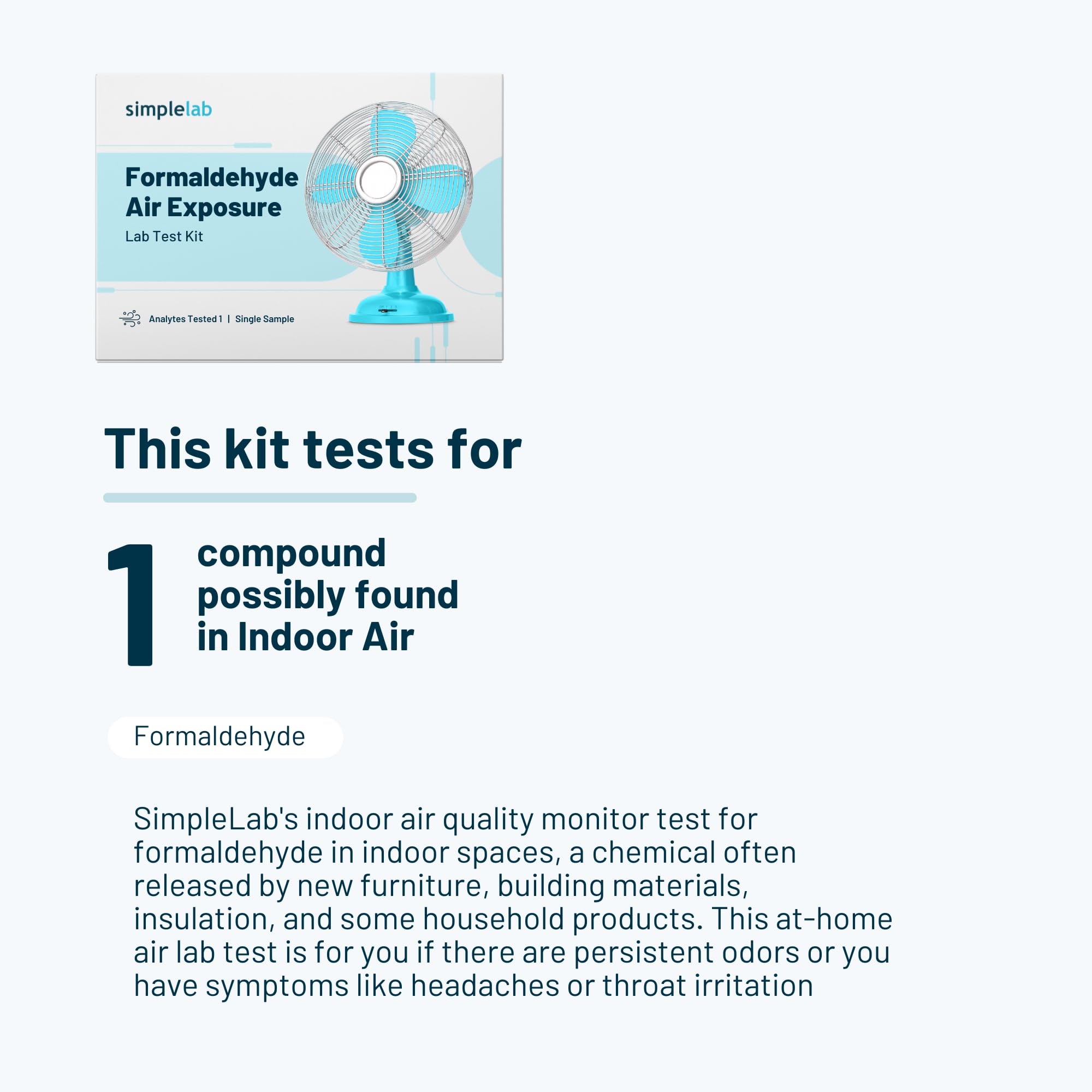 Formaldehyde Air Exposure Test by SimpleLab | Indoor Air Quality Test for Home, Testing Formaldehyde | Laboratory Test Kit | at Home Air Test | Test HVAC Systems and Monitor Your Indoor Air Quality