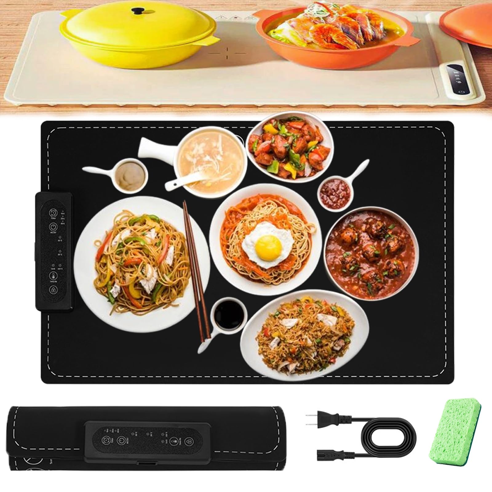 Miller Market Warming Mat, Tempmaster Adjustable Warming Tray, Temp Master Adjustable Warming Tray, Fllora Adjustable Warming Tray, 3 Temp Levels Adjustable Food Warmer Mat (Black, 15 * 24in)