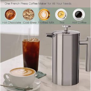 French Press Coffee Maker,Espresso And Tea Maker with Triple Filters,Stainless Steel 304 with Double-Wall Insulated Coffee Presser And Tea Pot