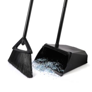 eyliden commercial broom and dustpan set, with long handle, comb teeth dust pan sweep set for outdoor garages courtyard sidewalks decks indoor home kitchen room office