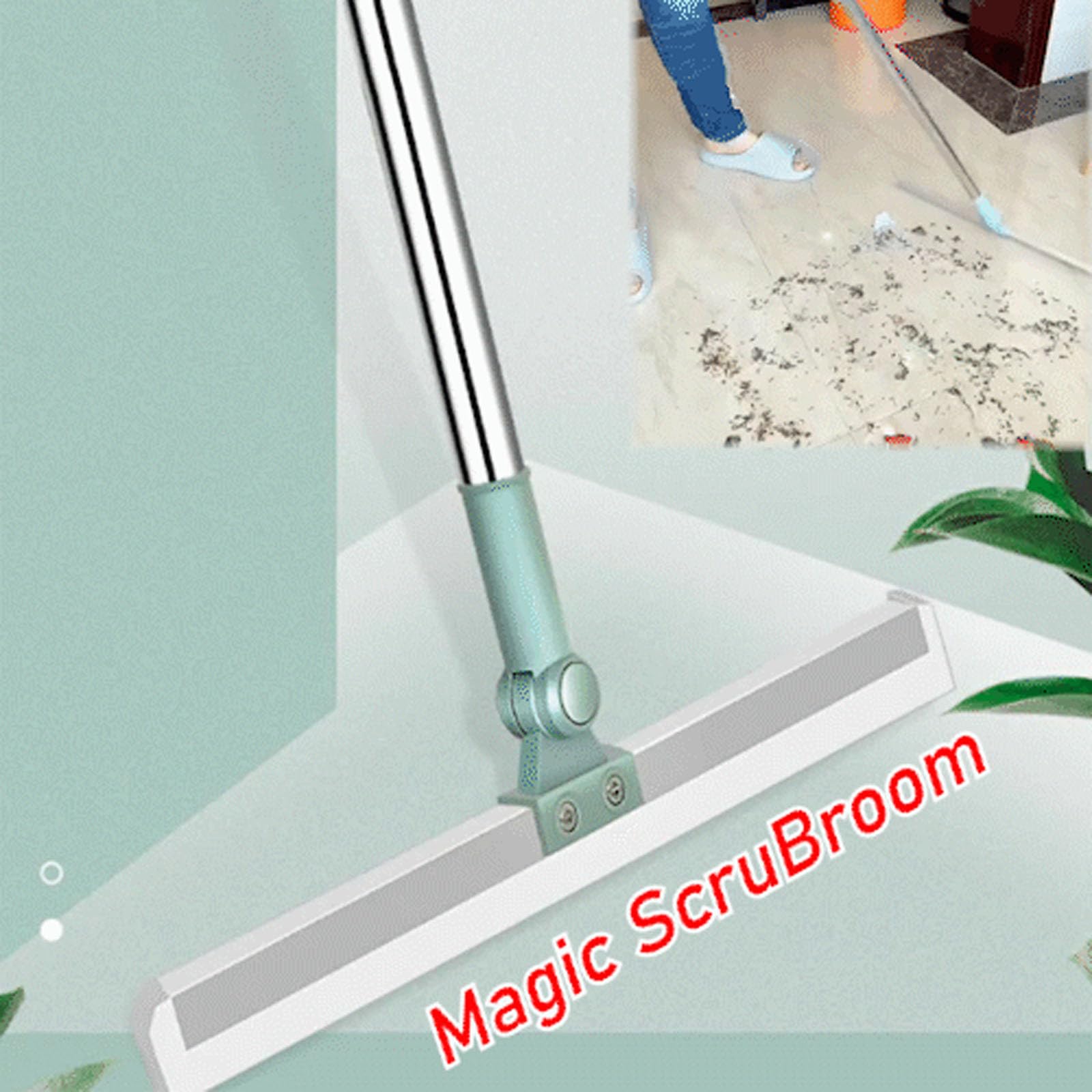 Multifunctional Magic Broom, Stretchable Broom Pet Hair Remover, 3-in-1 Sweeper 180 Degree Rotatable Floor Wiper, Floor Squeegee with 20.5inch Long Handle Scraping Besom for Cleaning (13.78in)