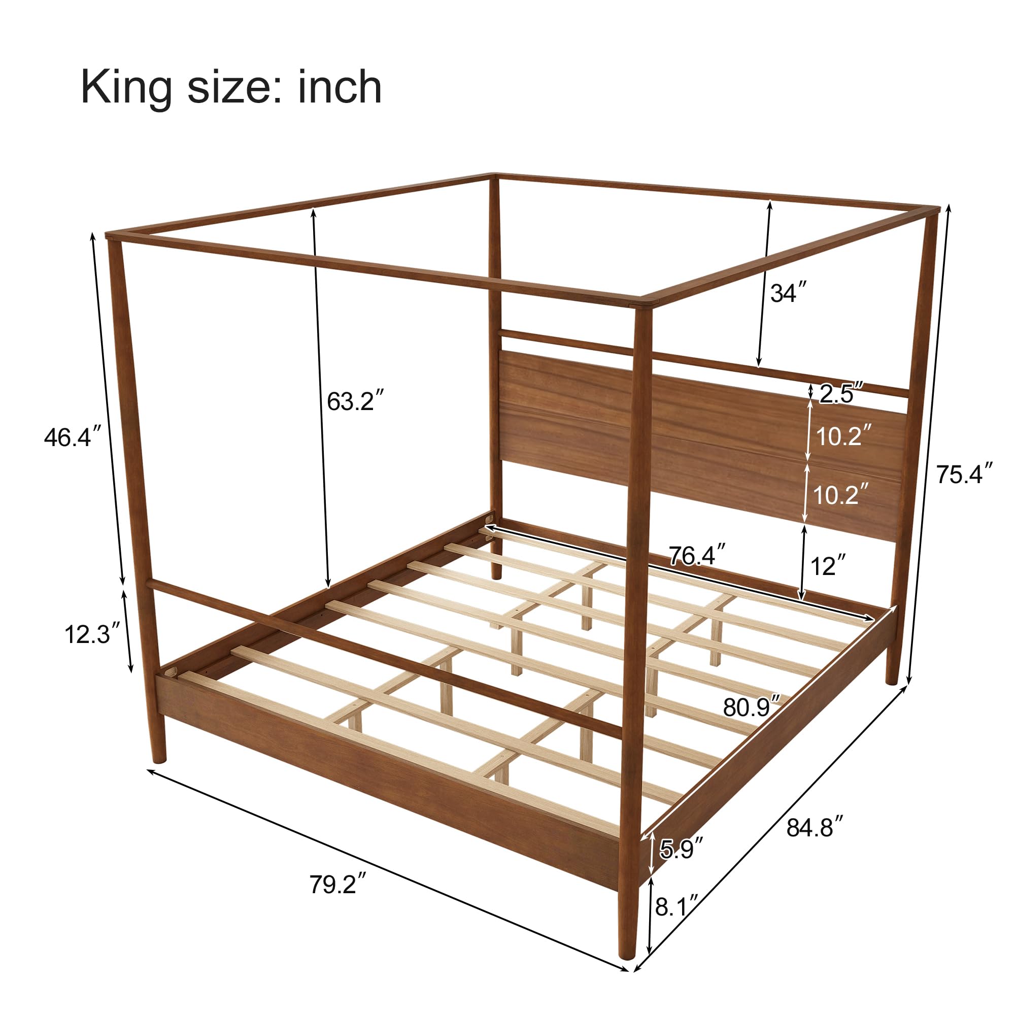 Merax Wood Canopy Bed Frame King Size, Four Posters Bed/Squeak Resistant/No Box Spring Needed, Walnut