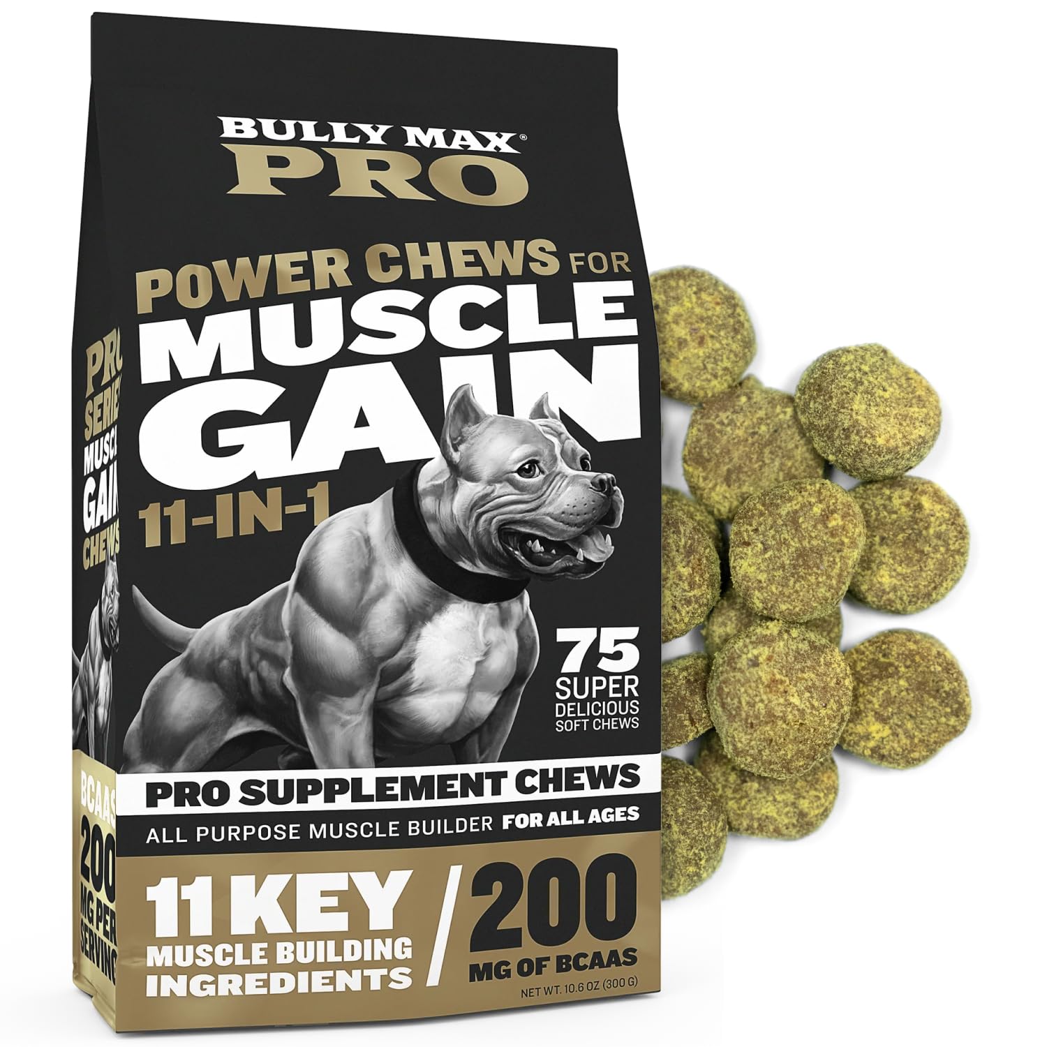 Bully Max 11-in-1 Muscle Gain Power Chews & 9-in-1 Total Health Chews - High Protein Muscle Builder & Multivitamin Soft Chews for Puppies & Adult Dogs - Support for Muscle, Immunity, Overall Health